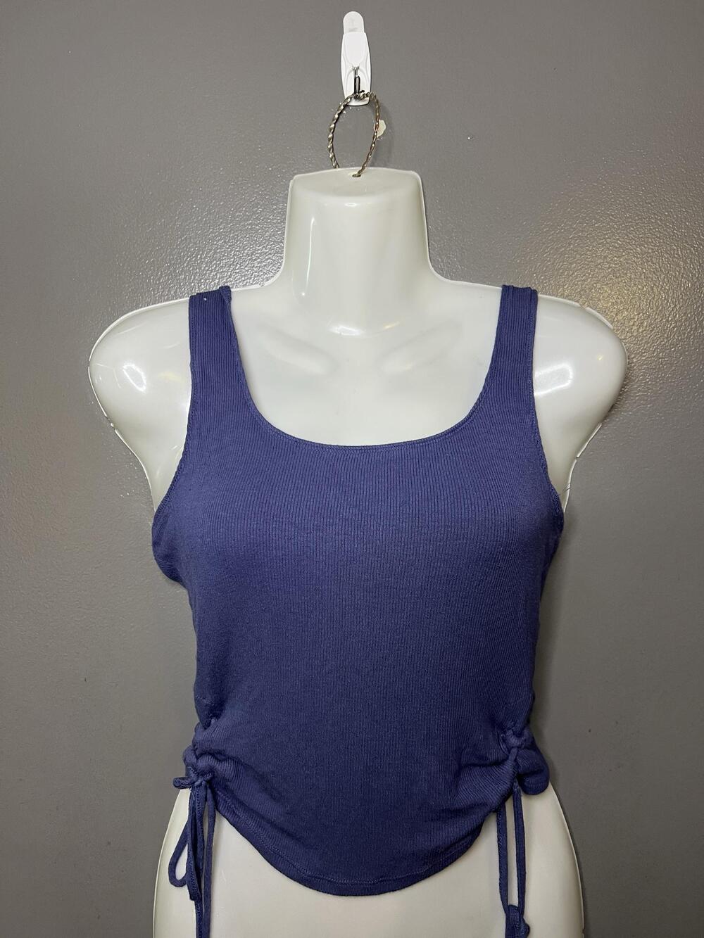 Garage Tank Top Womens Small Purple Ribbed Scoop Neck Ruched Side Drawstring